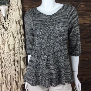 212 Collection | Marl Knit Sweater Blouse Top‎ Heather Gray